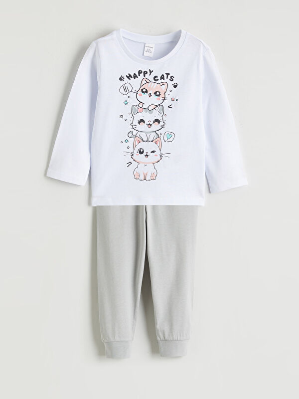 LC WAIKIKI Kedi Baskılı Kız Çocuk Pijama Takımı