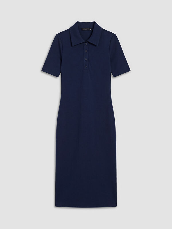 LCWAIKIKI Classic Polo-Kragen Damen Taucherstoff Midikleid