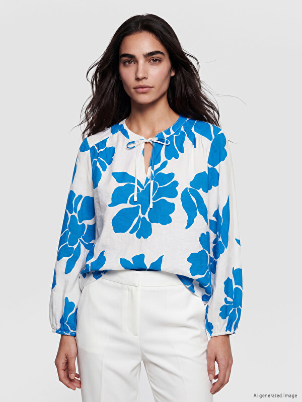 LCW EVERYDAY Tie-Neck Collar Floral Blouse