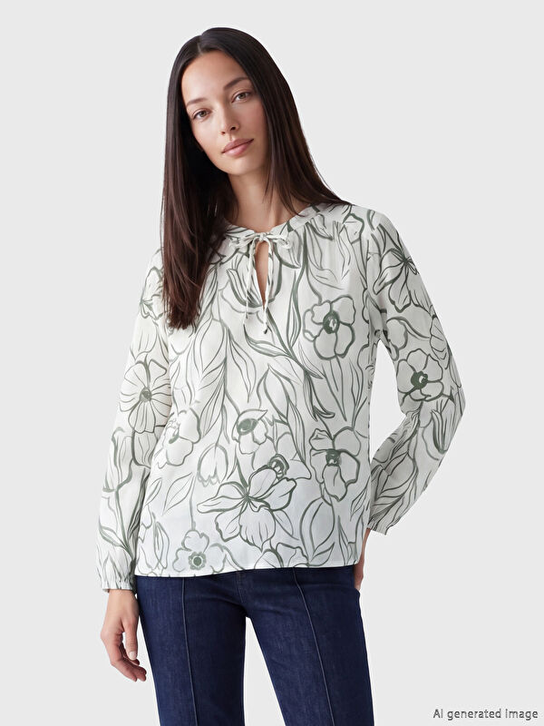 LCW EVERYDAY Tie Neck Floral Blouse