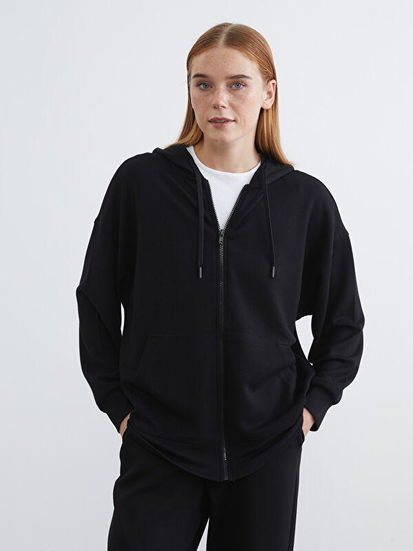 LCW Modest Kapüşonlu Soft Touch Kadın Fermuarlı Sweatshirt	