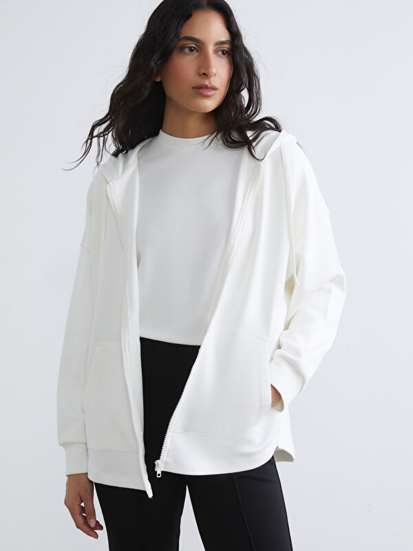 LCW Modest Kapüşonlu Soft Touch Kadın Fermuarlı Sweatshirt	