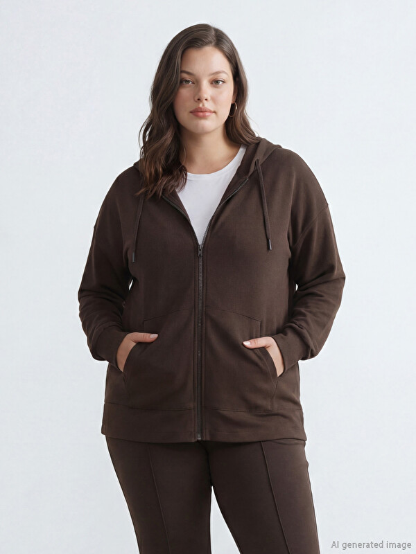 LCW Modest Kapüşonlu Soft Touch Kadın Fermuarlı Sweatshirt	