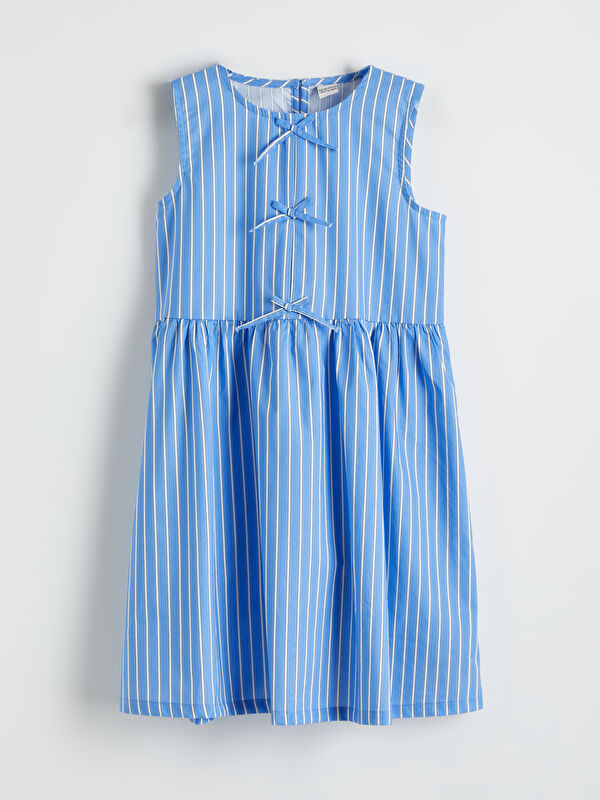 LCW Kids Striped crew neck dress for girls.