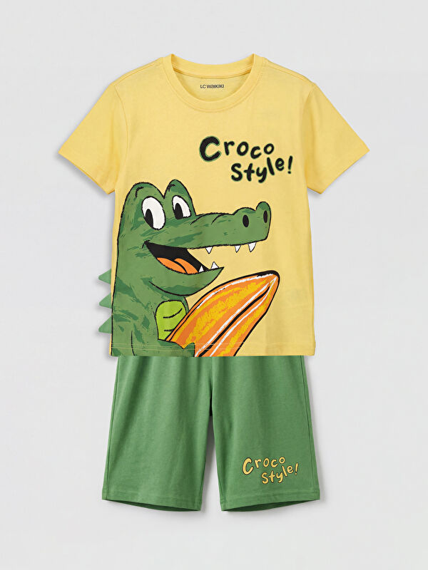 LCW Kids Crocodile Printed Boys' Shortie Pyjamas Set