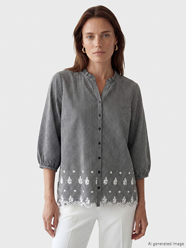 LCW Grace Notch Neck Plaid Women's Shirt