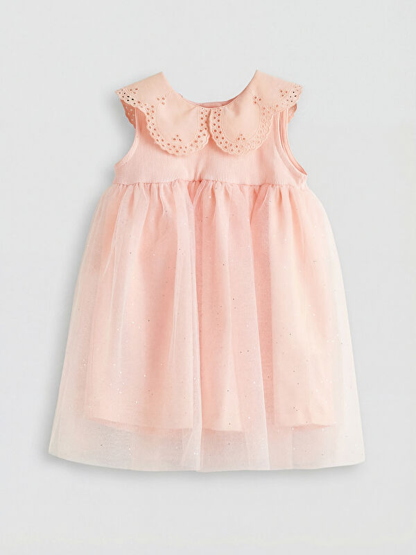 LCW baby Peter Pan Collar Embroidered Baby Girls' Tulle Dress