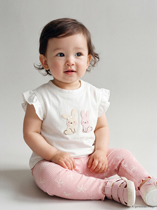 LCW baby қоян кестеленген сәби қыздарға арналған жинақ