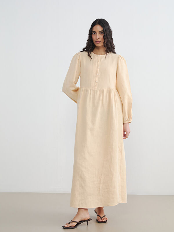 LCW Modest Balloon Sleeve Muslin Maxi Dress