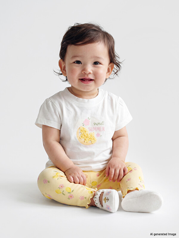 LCW baby Embroidered Baby Girls' T-Shirt and Leggings Set