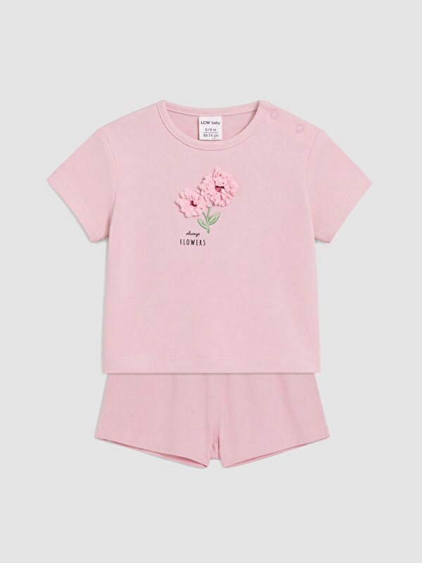 LCW baby Çiçekli Kız Bebek Şortlu Takım