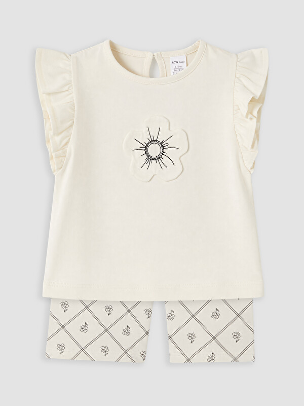 LCW baby Flower Embroidered Baby Girls' T-shirt and Shorts Set