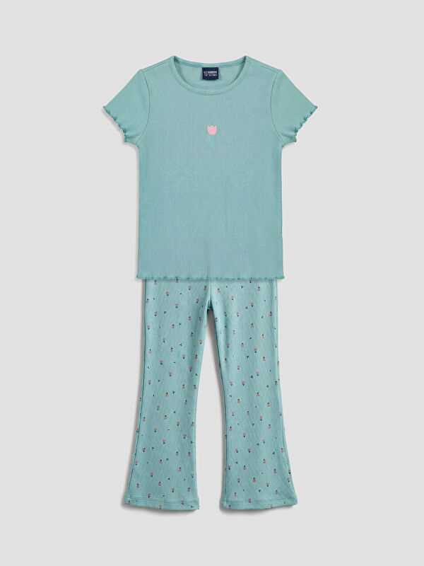 LCW Kids Embroidered Girls' Ribbed T-Shirt and Leggings
