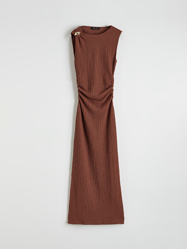 LCW Vision Crew Neck Textured Ruched Women's Dress