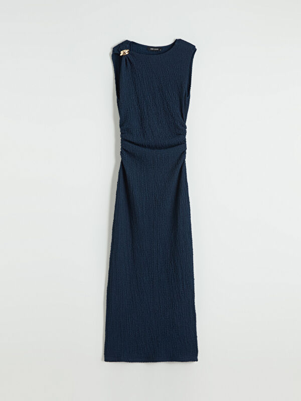 LCW Vision Crew Neck Textured Ruched Women's Dress
