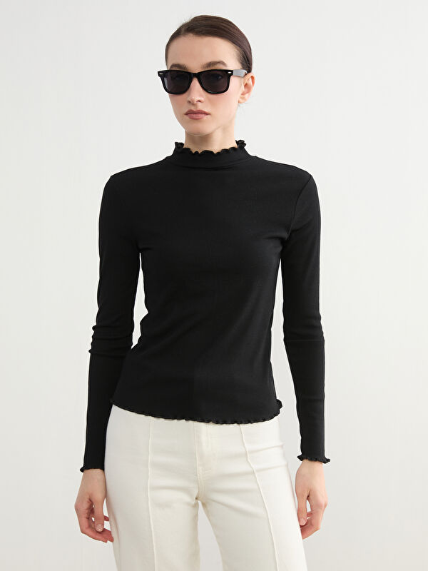LCW Modest Fırfırlı Dik Yaka Kadın Body