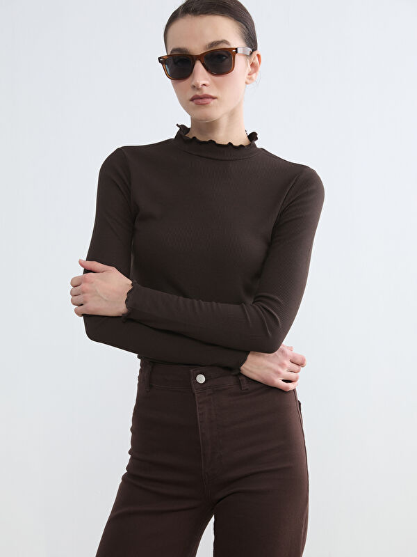 LCW Modest Fırfırlı Dik Yaka Kadın Body