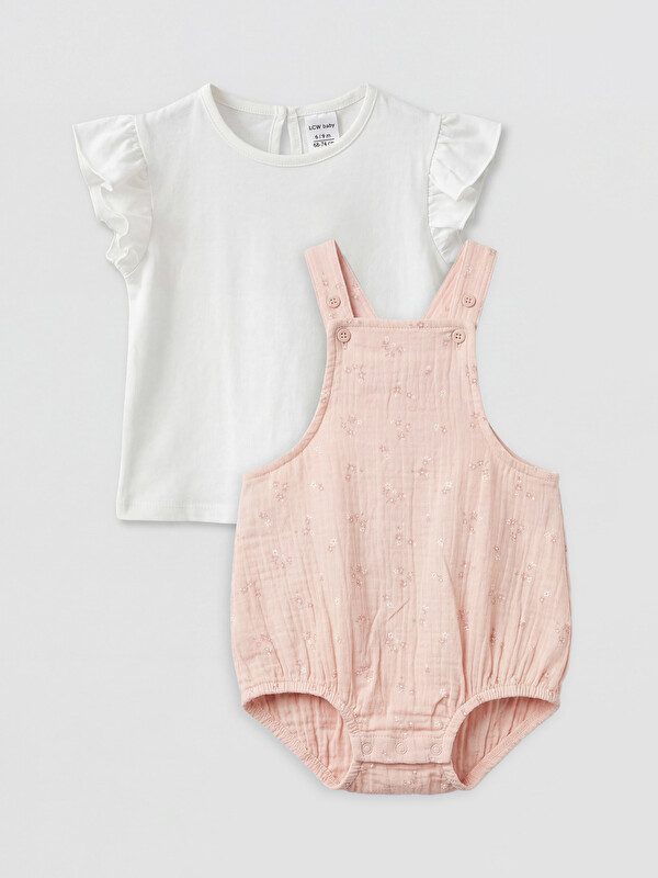 LCW baby Baby Girls' Floral Dungarees and T-Shirt