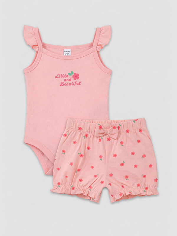 LCW baby Çiçekli Kız Bebek Çıtçıtlı Body ve Şort