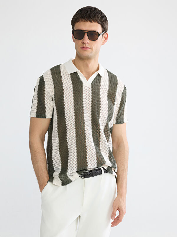 LCW Vision Polo Collar Striped Knitwear Men's T-Shirt