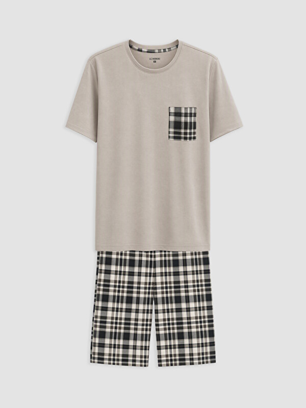 LC WAIKIKI Regular Fit Plaid Men's Shortie Pyjama Set