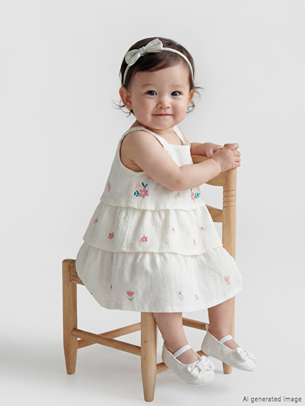 LCW baby Square Neck Embroidered Baby Girls' Structured Dress