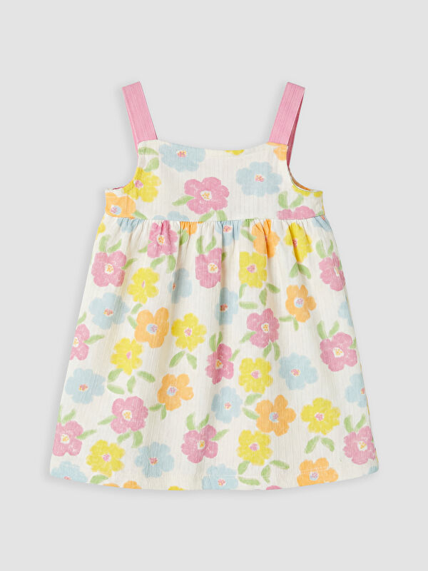 LCW baby Kare Yaka Çiçek Desenli Kız Bebek Elbise