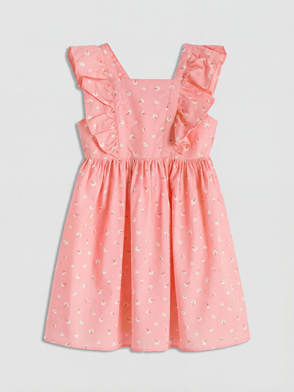 LCW Kids Ruffled Square Neck Printed Girls' Poplin Dress