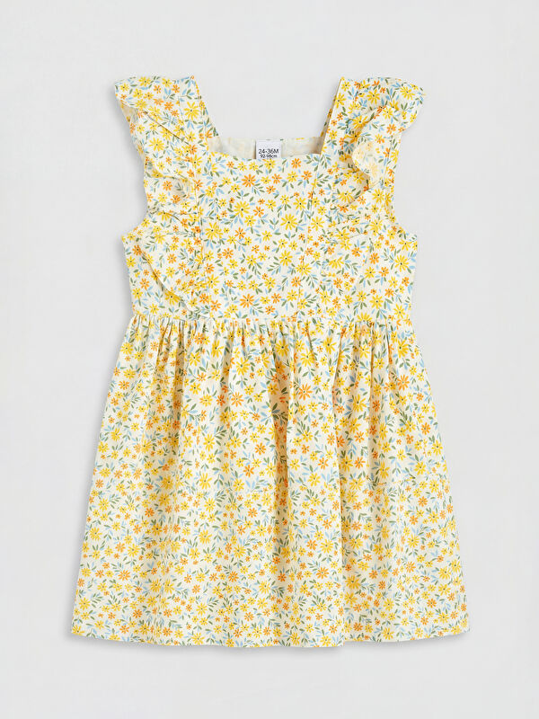 LCW Kids Square Neck Printed Girls' Poplin Dress