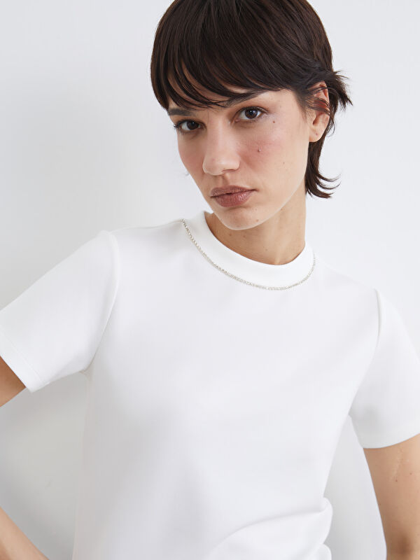 LCW Vision T-Shirt mit hohem Kragen und Strasssteinen für Damen