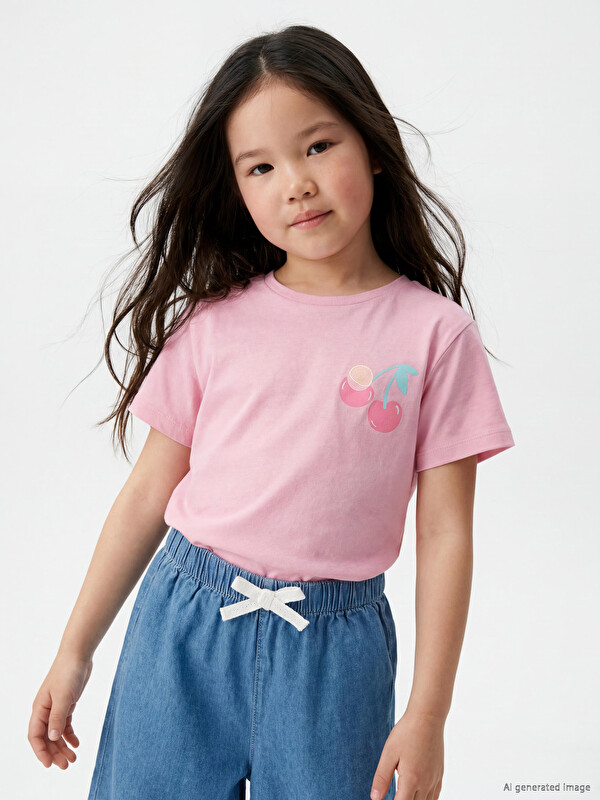 LCW Kids تیشێرتی چاپکراوی کچان