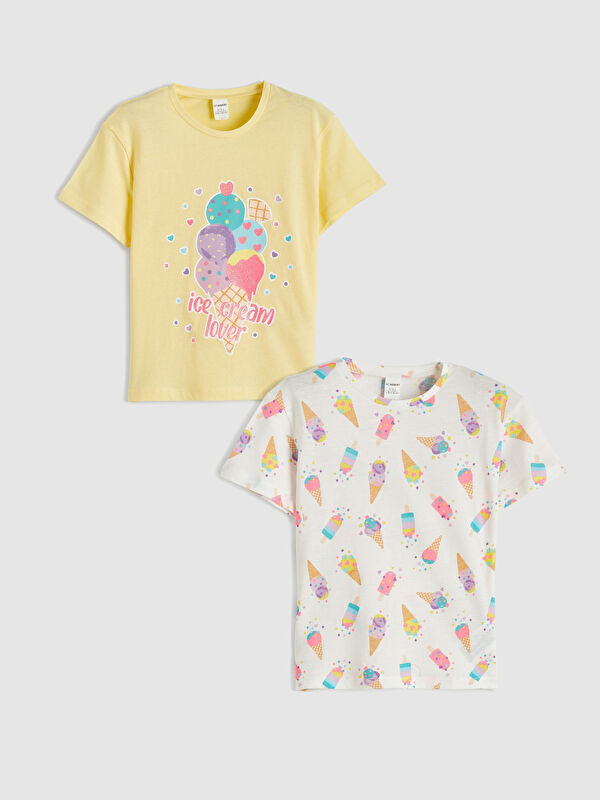 LCW Kids Crew Neck Printed Girls' T-Shirt 2 Pack