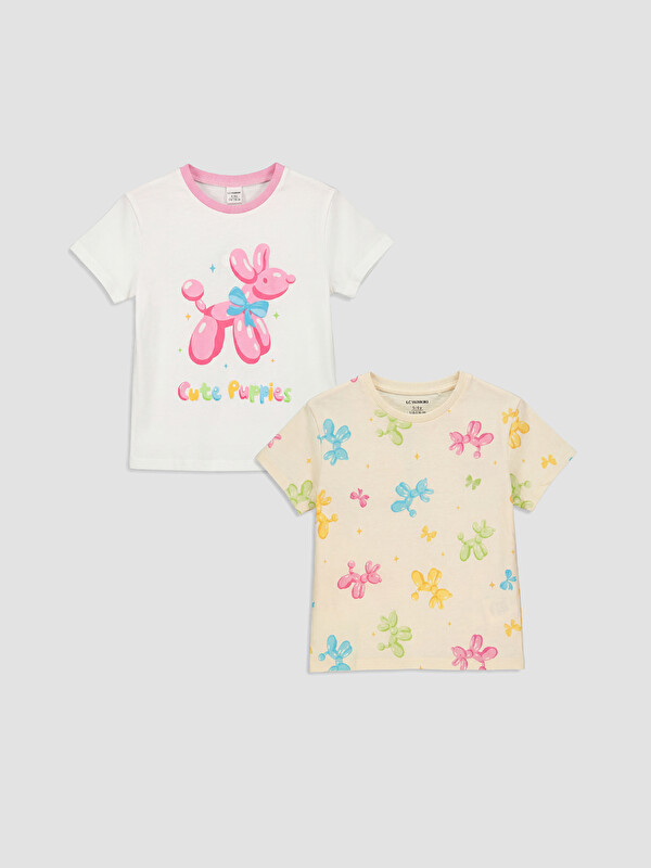 LCW Kids Crew Neck Printed Girls' T-Shirt 2 Pack