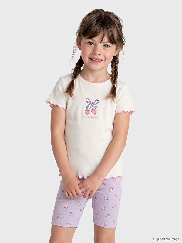 LCW Kids Baskılı Kız Çocuk Fitilli Tişört 2'li
