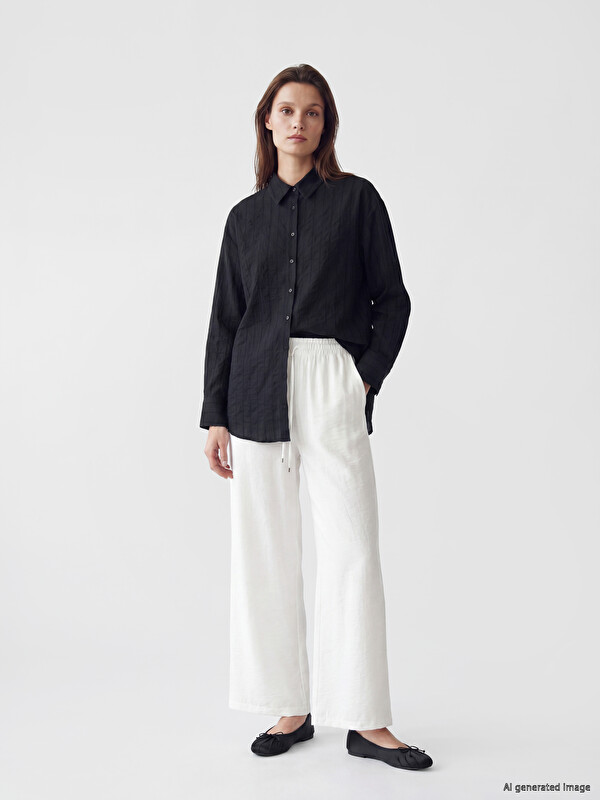 LCW Modest Beli Lastikli Geniş Paça Kadın Pantolon