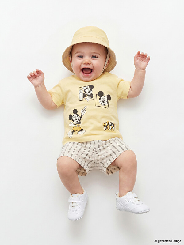 LCW baby Mickey Mouse Baskılı Erkek Bebek Şortlu Takım