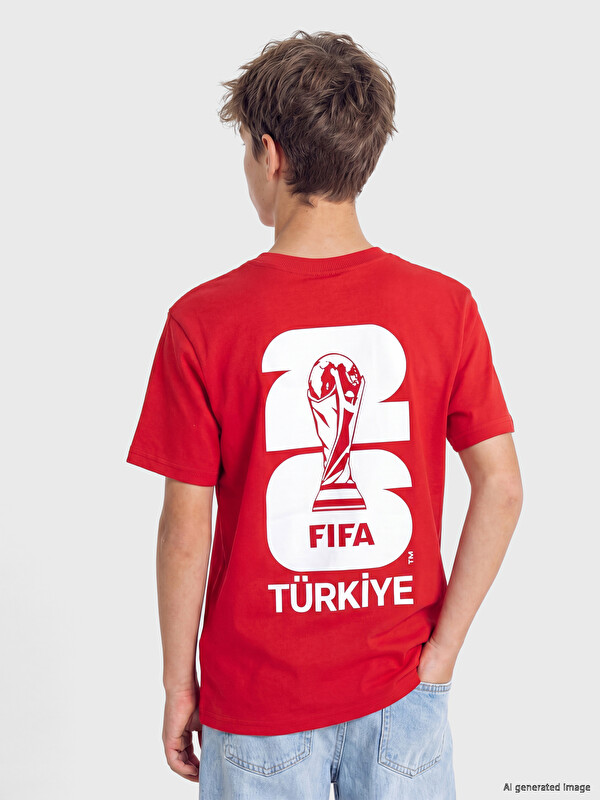 LCW Kids Bisiklet Yaka FIFA Baskılı Erkek Çocuk Tişört