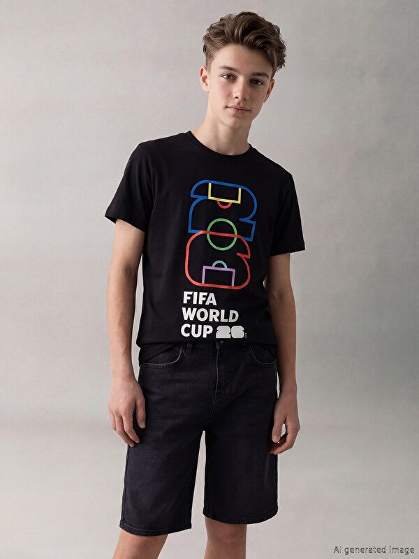 LCW Kids Bisiklet Yaka FIFA World Cup Baskılı Erkek Çocuk Tişört