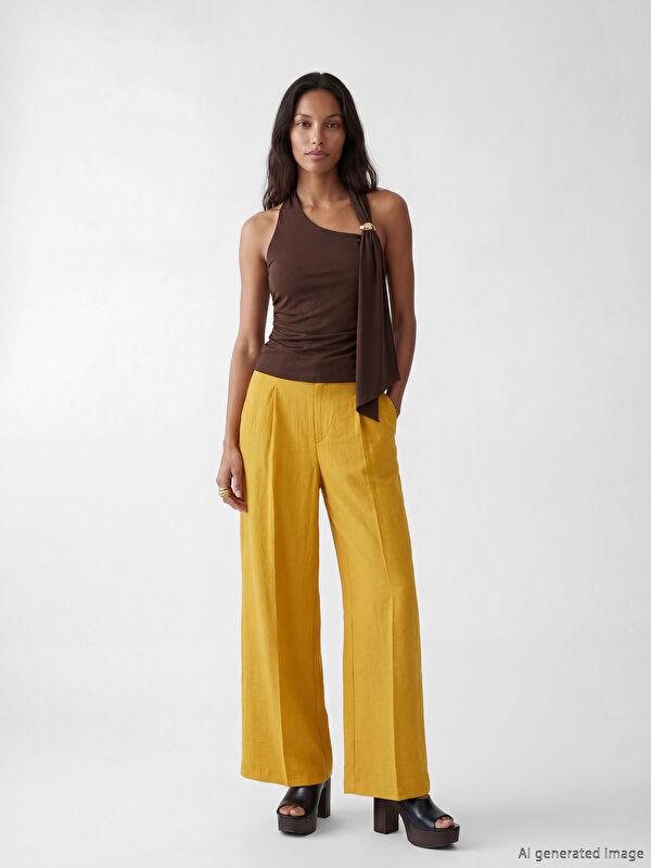 LCWAIKIKI Classic Linen Blend Women's Pleated Trousers