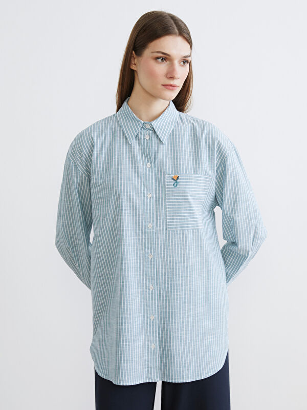 LCW Modest Çizgili Oversize Poplin Kadın Gömlek Tunik