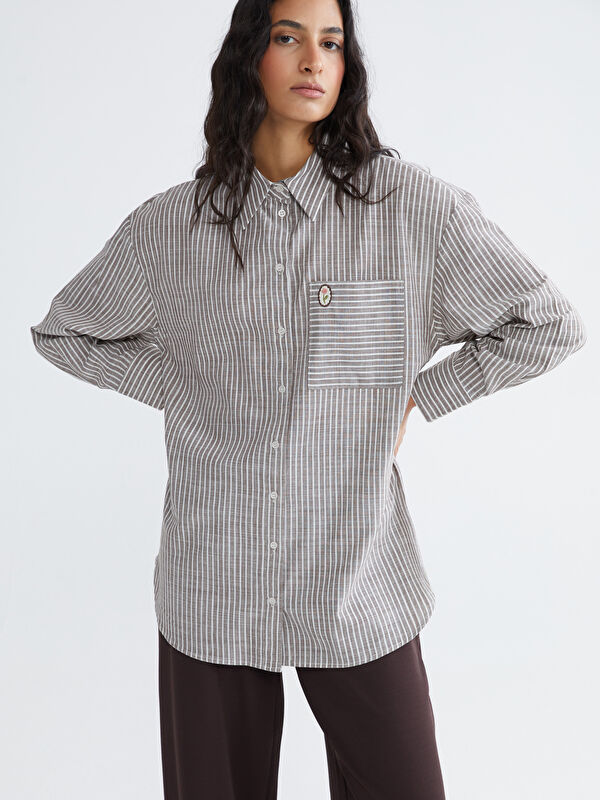 LCW Modest Çizgili Oversize Poplin Kadın Gömlek Tunik