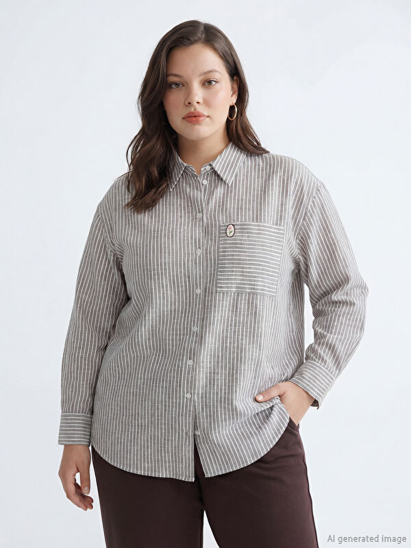 LCW Modest Çizgili Oversize Poplin Kadın Gömlek Tunik