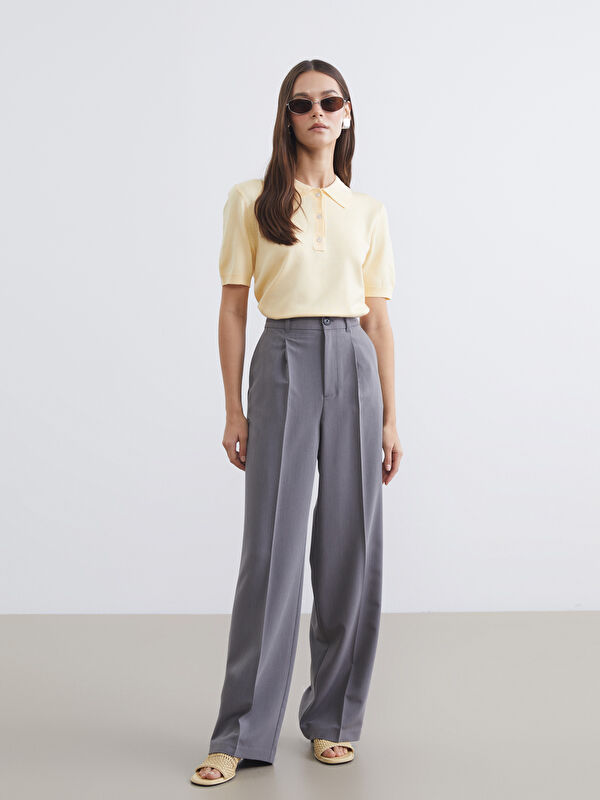 LCW Vision High Waisted Wide Leg Women's Fabric Trousers