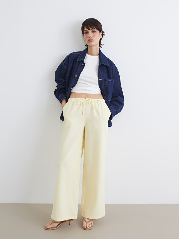 LCW Vision Elastic Waist Wide Leg Women's Muslin Trousers