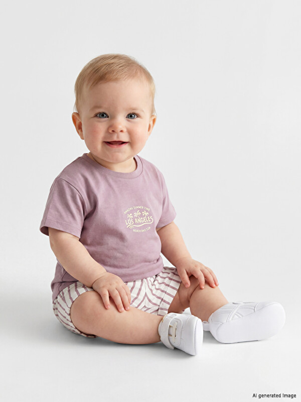 LCW baby Los Angeles Baskılı Erkek Bebek Şortlu Takım