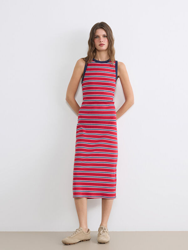 LCW EVERYDAY Gestreiftes Kleid mit Rundhalsausschnitt