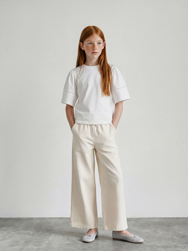 LCW Girls Studio Beli Lastikli Kız Çocuk Poplin Pantolon