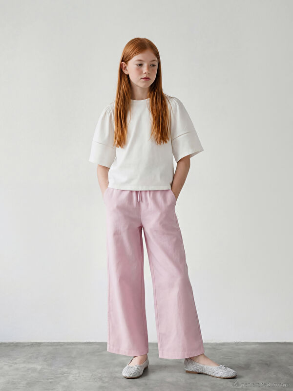 LCW Girls Studio Beli Lastikli Kız Çocuk Poplin Pantolon