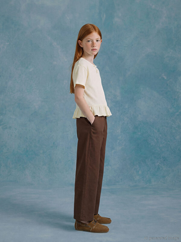 LCW Girls Studio Beli Lastikli Kız Çocuk Poplin Pantolon