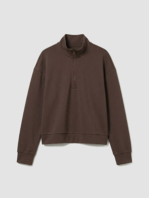 LCW Kids Fermuarlı Dik Yaka Kız Çocuk Soft Touch Sweatshirt
